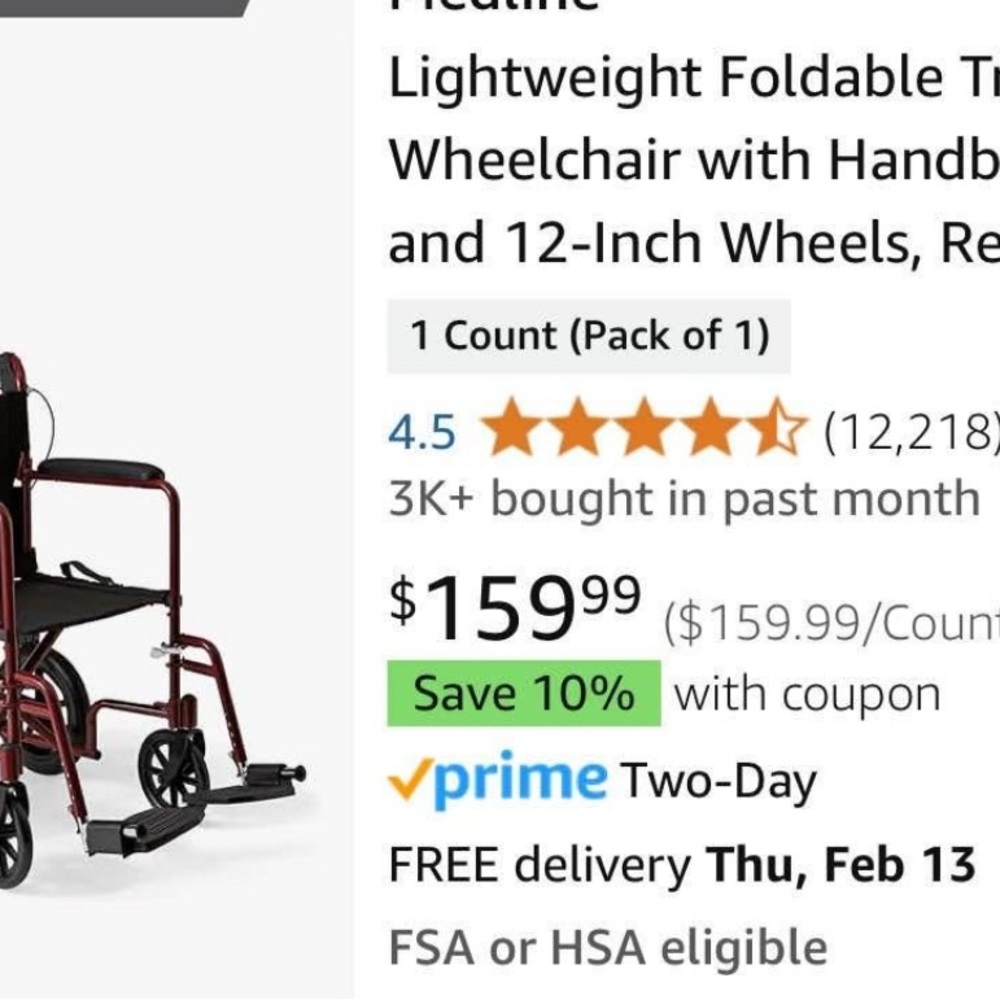 Lightweight Foldable Transport Wheelchair - Red